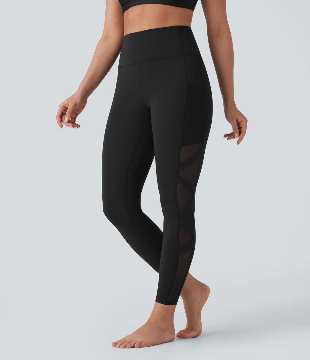 Legging de yoga 7/8 SpeedWave™ taille haute avec poches latérales et empiècements en mesh contrastés à séchage rapide