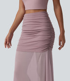 Jupe longue décontractée 2-en-1 taille haute froncée en tulle fluide