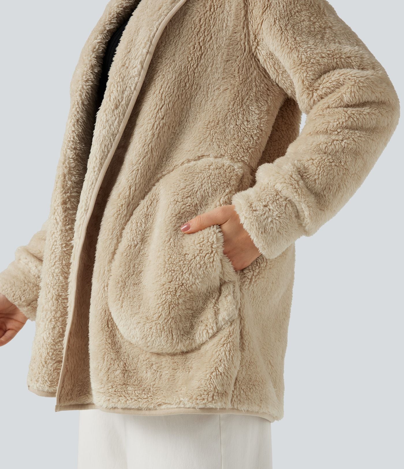 Manteau teddy à capuche manches longues avec poches