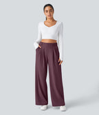 Halara Flex™ Pantalon Tailleur Large Fluide Gaufré Taille Haute Poches Latérales