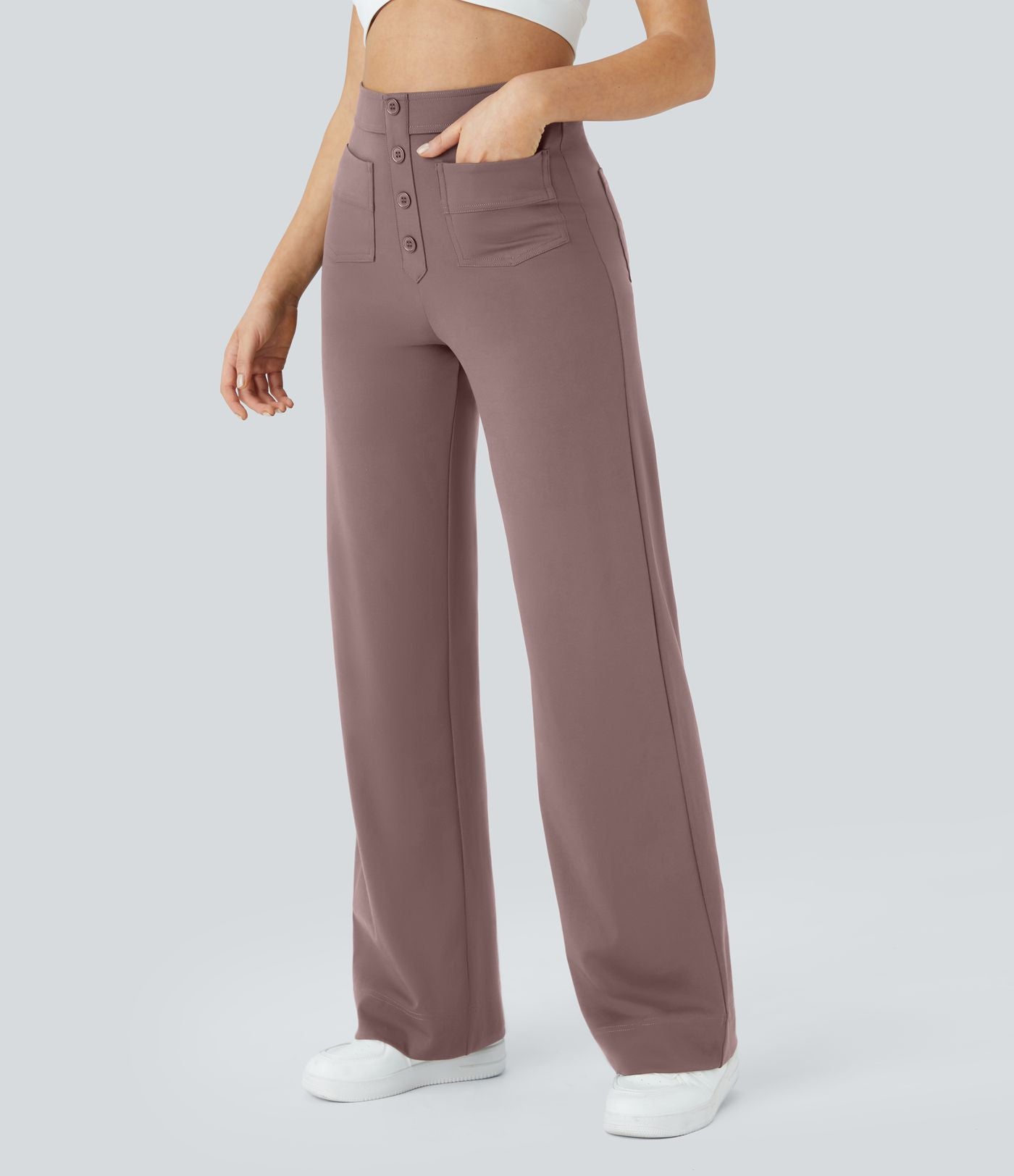 Pantalon taille haute coupe droite DayStretch avec poches