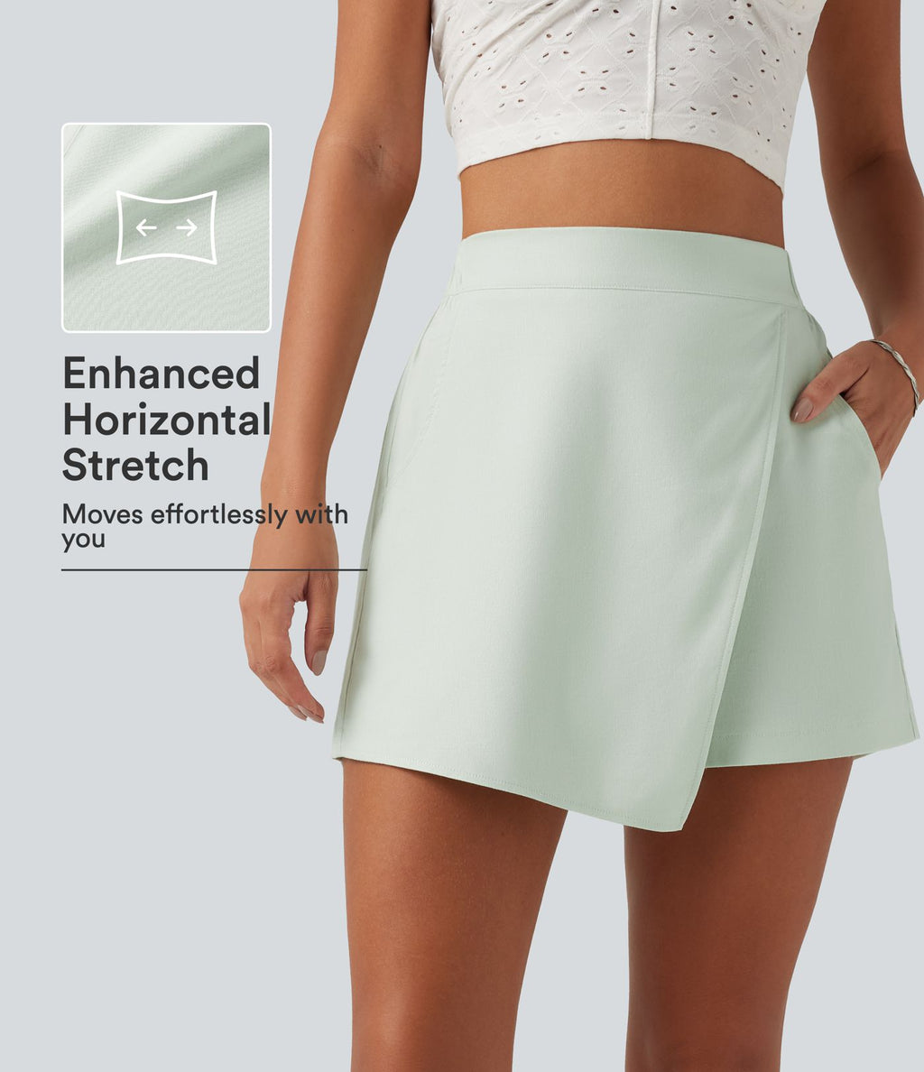 Short casual taille haute coupe baggy en mélange de lin avec poches