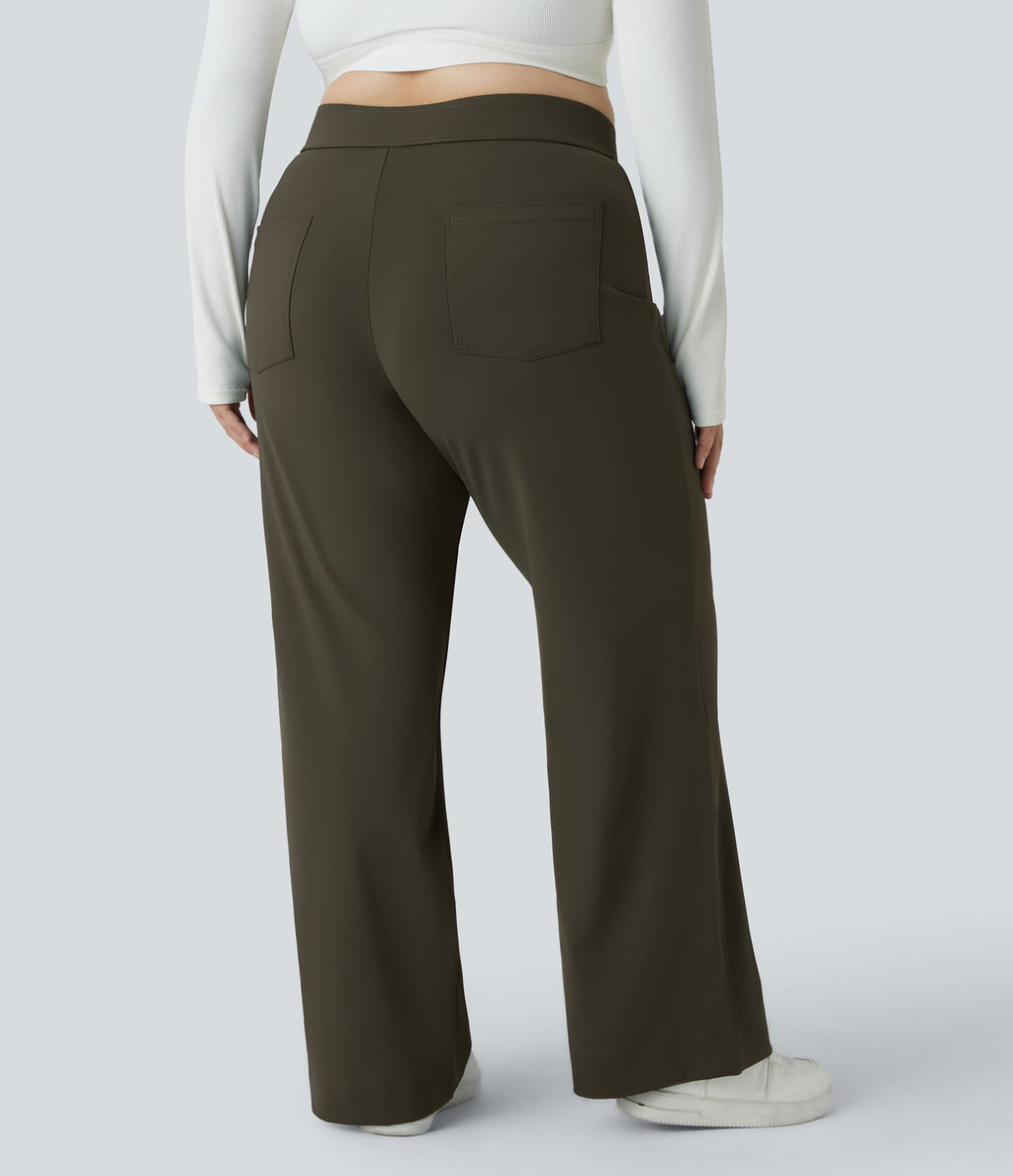 Pantalon coupe droite grande taille taille haute DayStretch avec poches
