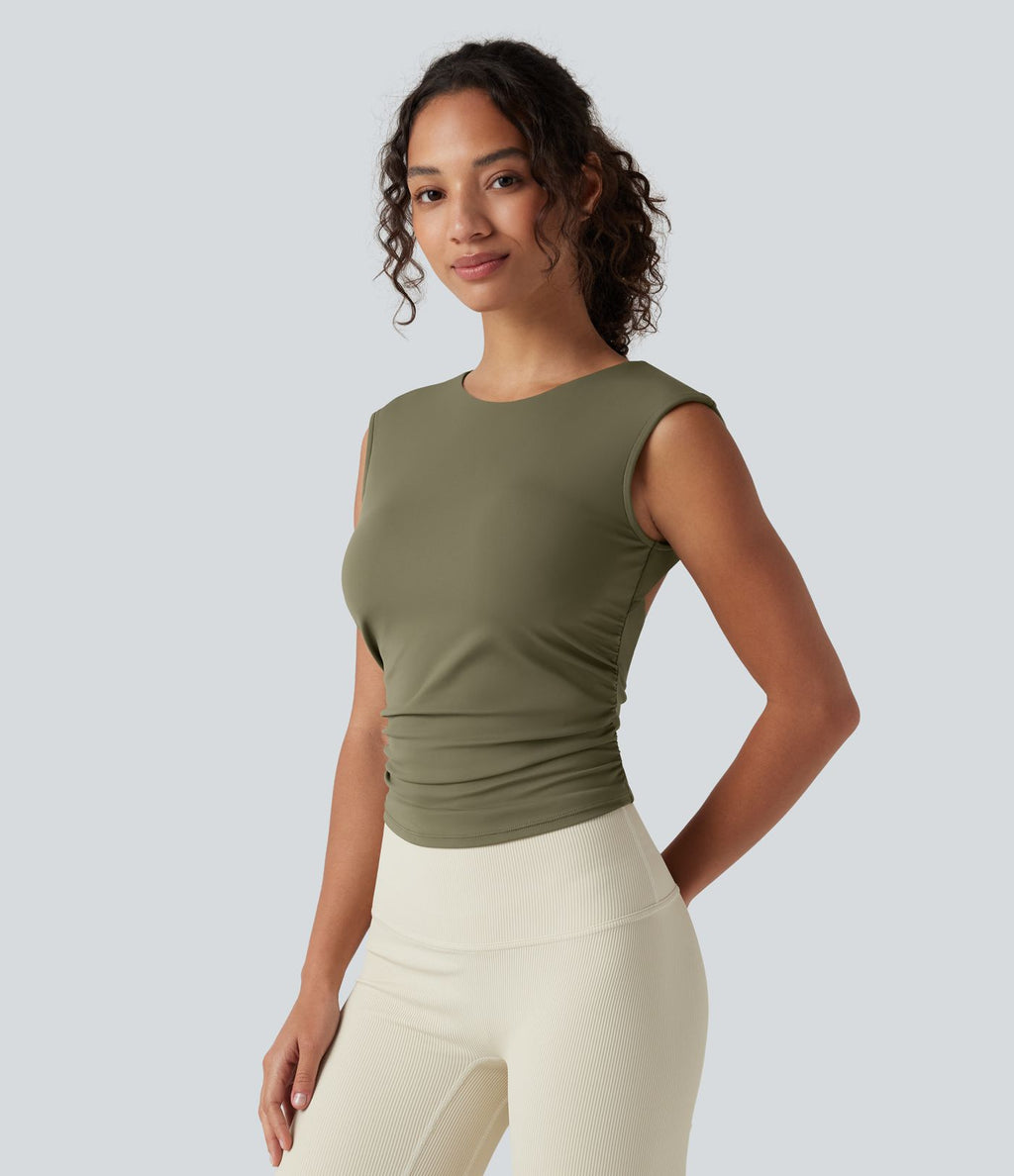 Débardeur de yoga SoftlyZero™ Airy col bateau ajouré froncé effet frais InstantCool avec brassière intégrée