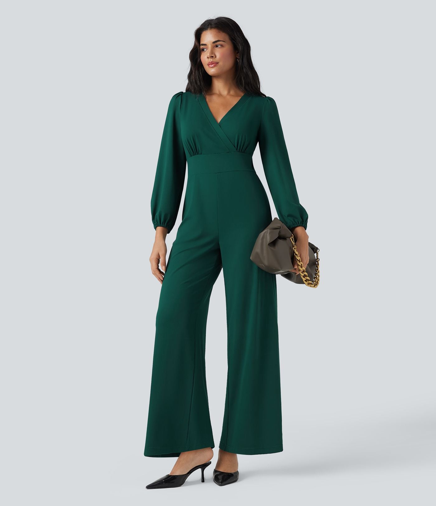 Combinaison tailleur à jambes larges, col V, manches longues, avec poches – Édition Easy Peasy