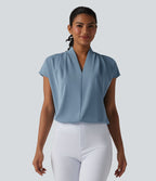 Blouse esprit bureau ample défroissage facile, col V et manches chauve-souris