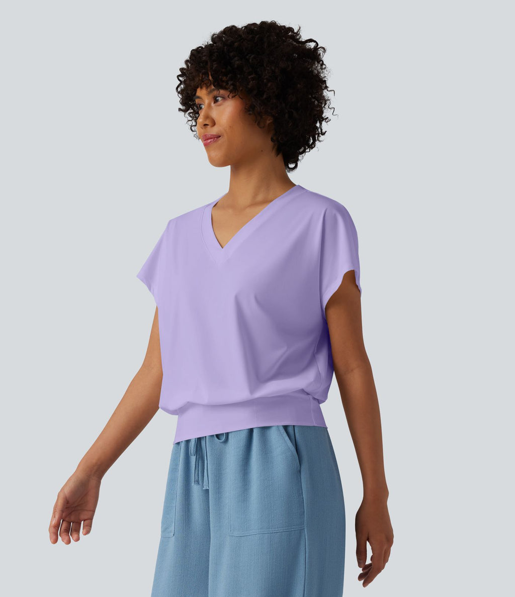 Haut de sport yoga oversize col V à manches courtes effet frais InstantCool à séchage rapide