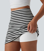 Jupe mini décontractée 2-en-1 taille haute rayée gaufré