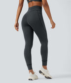 Legging de yoga rayé taille haute avec cordon de serrage et poches