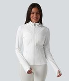 Veste de randonnée ajustée capuche amovible à trous pouces ourlet volants