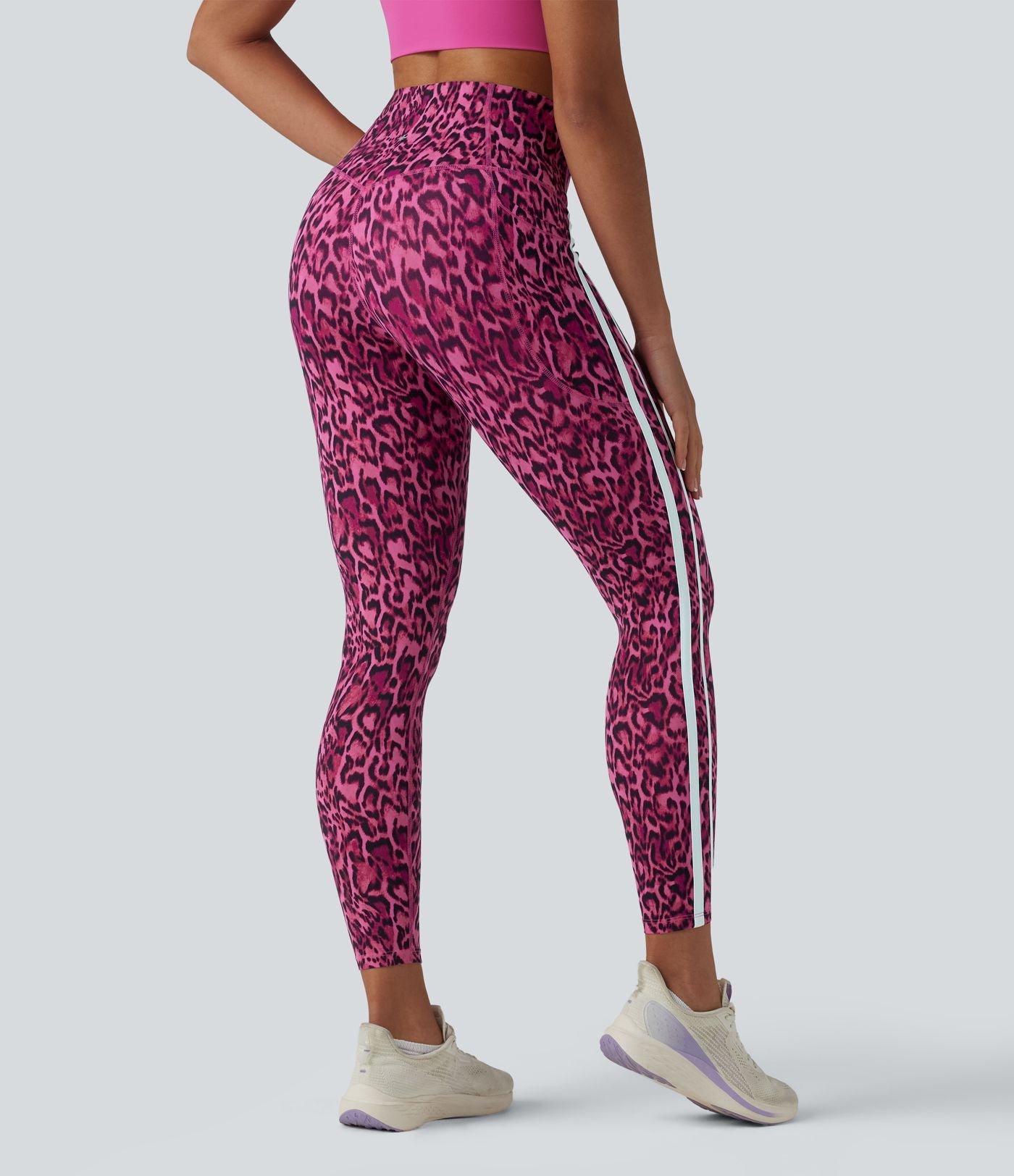 Legging 7/8 d'entraînement taille haute gainant imprimé léopard et rayures color block Halara UltraSculpt™ avec poches