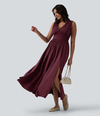 Robe longue fluide col V sans manches