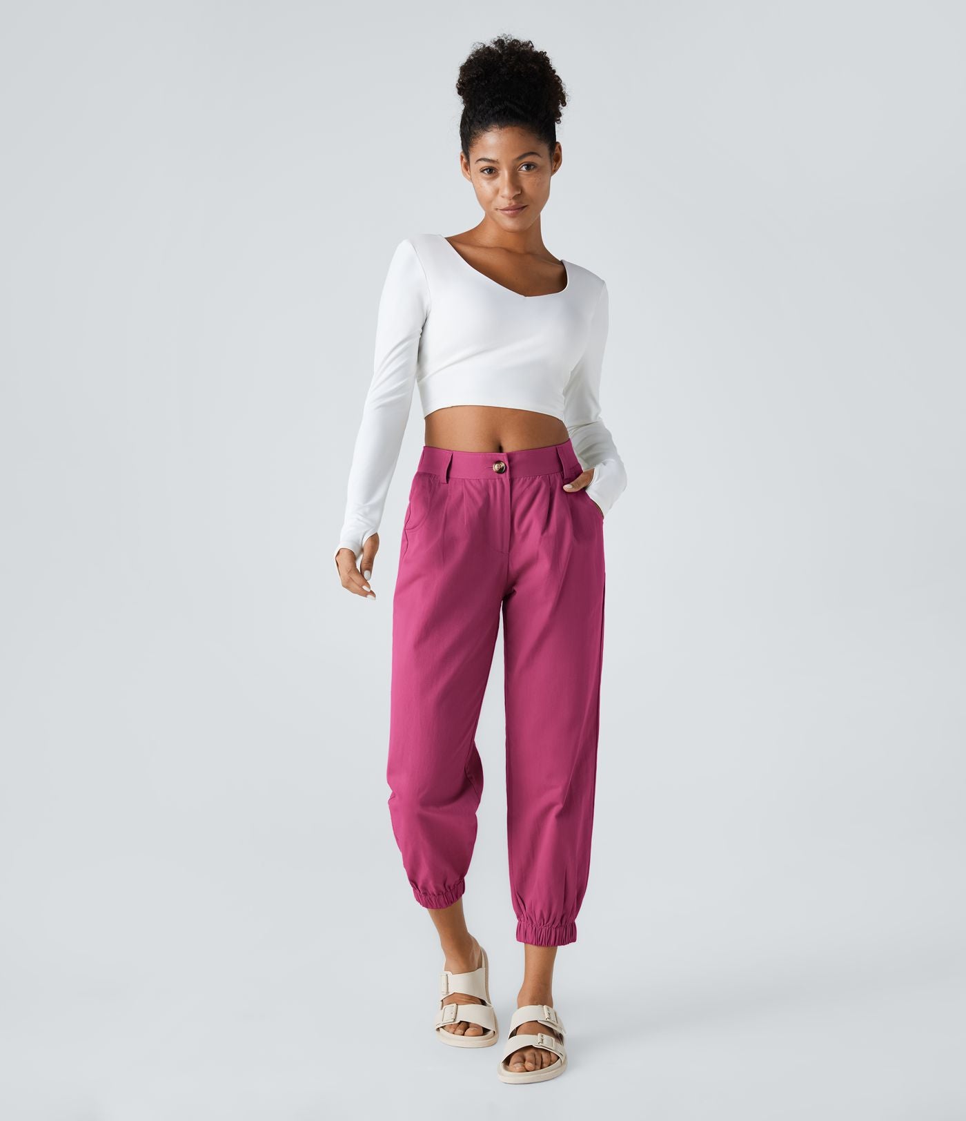 Joggings décontractés à taille mi-haute avec poches