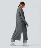 Manteau long décontracté maille côtelée manches longues avec fente