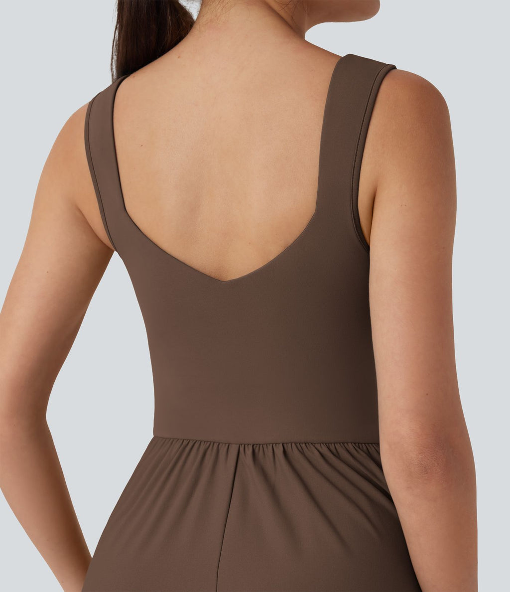 Robe maxi fluide dos nu, avec brassière intégrée et poches