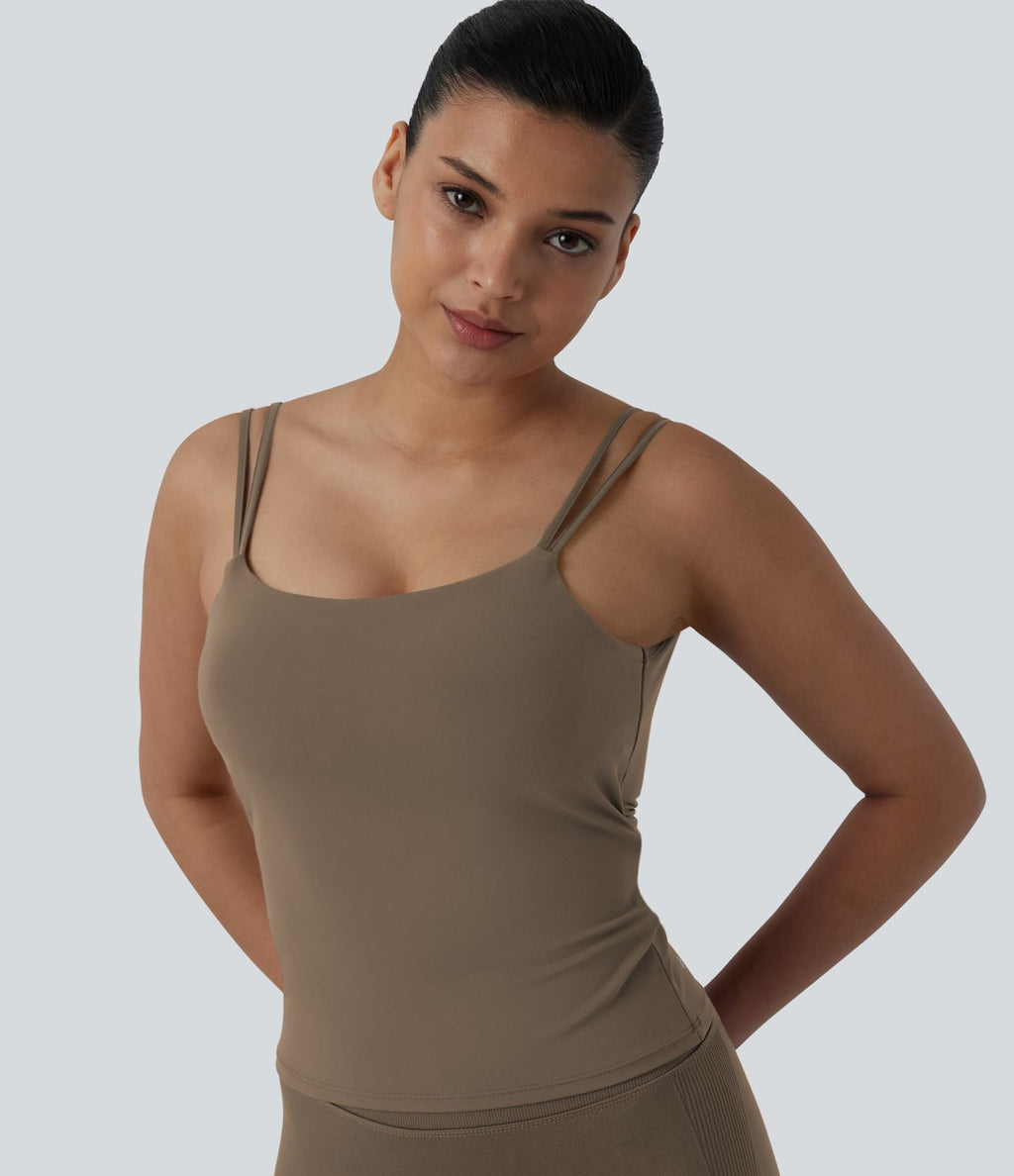 Débardeur court yoga dos nu torsadé doubles bretelles Halara UltraSculpt™ - Longueur allongée