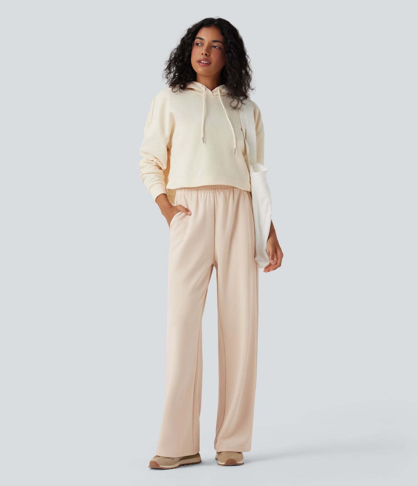Jogging taille mi-haute coupe droite avec poches