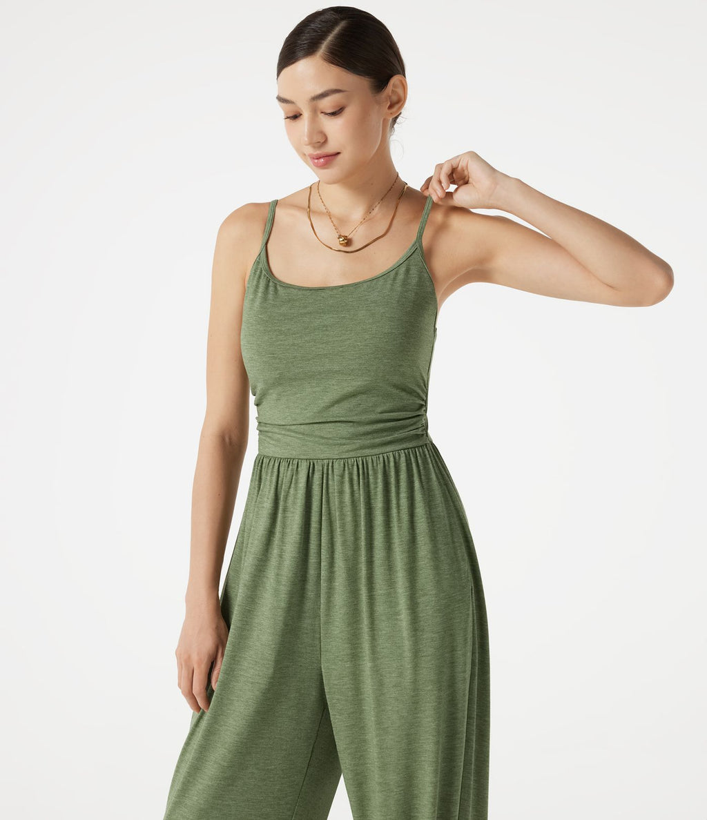 Combinaison jogging décontractée chinée à bretelles réglables, soutien-gorge intégré froncé et poches - Édition Easy Peasy