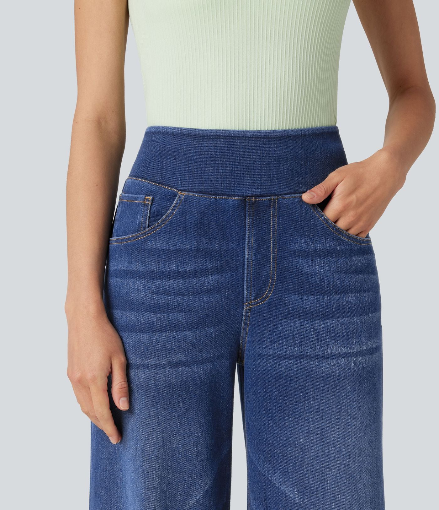 Jean décontracté Halara Flex™ large taille haute effet délavé avec poches