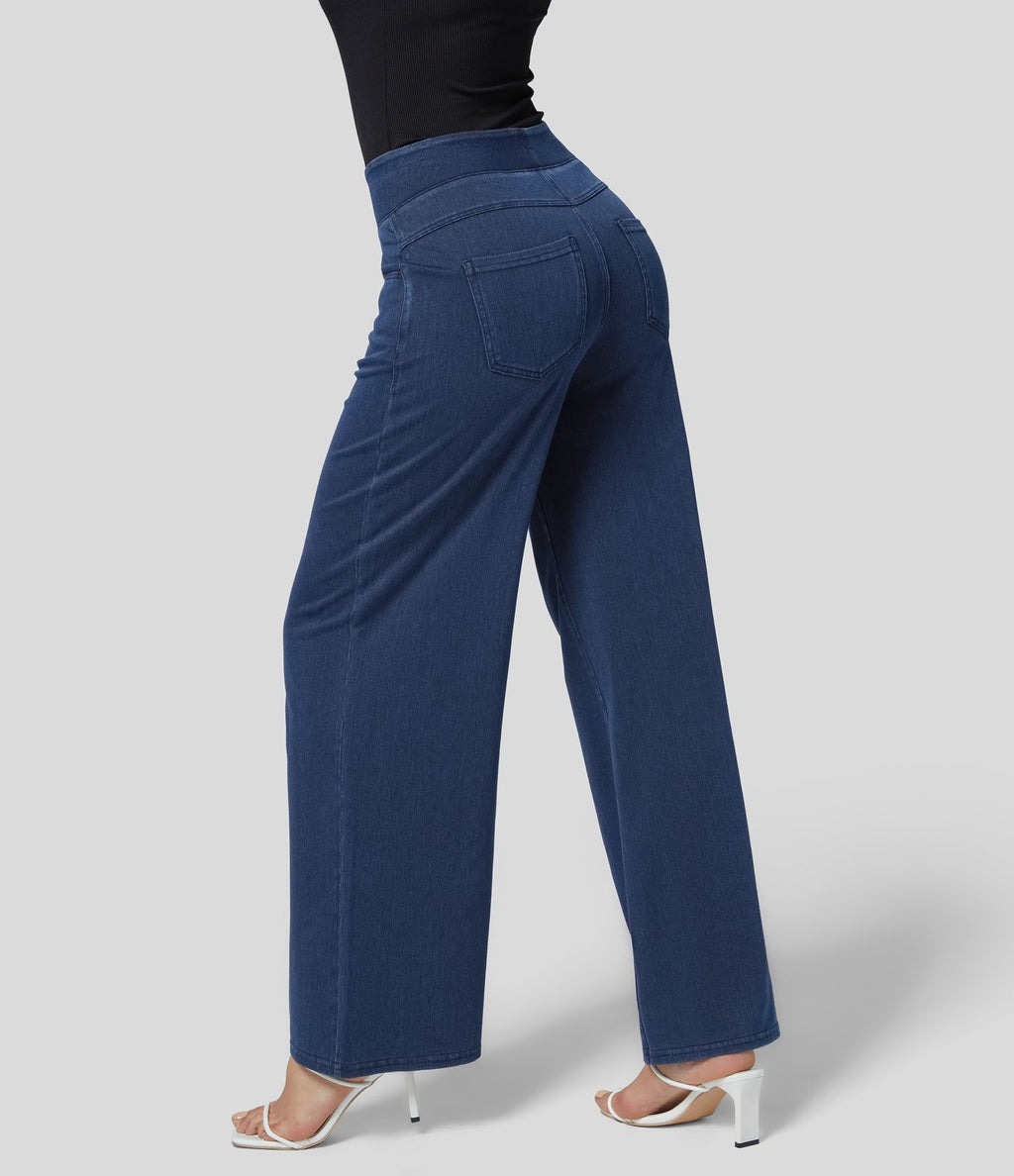 Halara Flex™ Jean Large Travail à Taille Haute Poches Multiples et Tricot Extensible