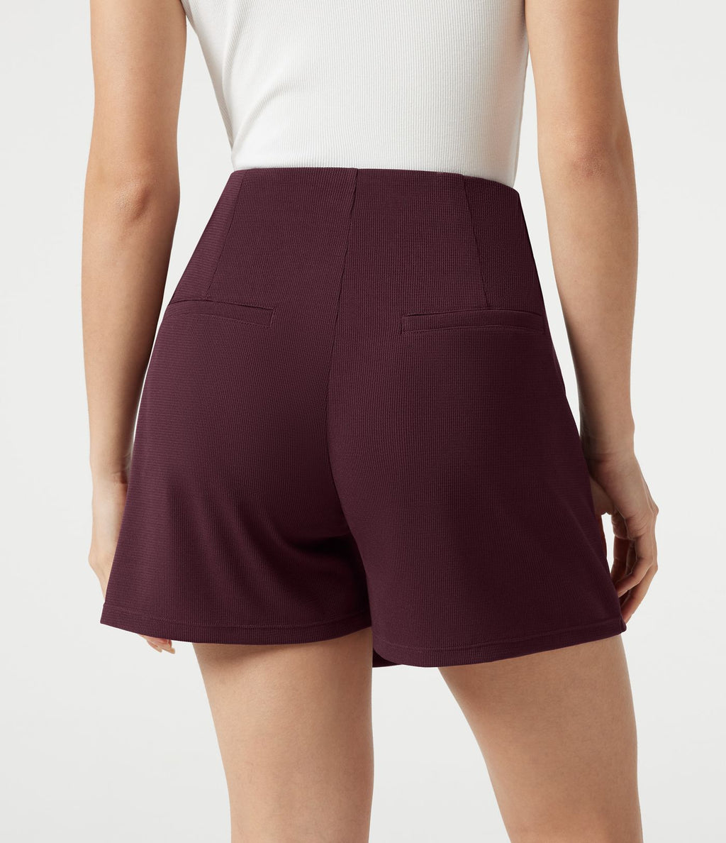 Jupe-short habillée mini en maille gaufrée, taille haute, à poches