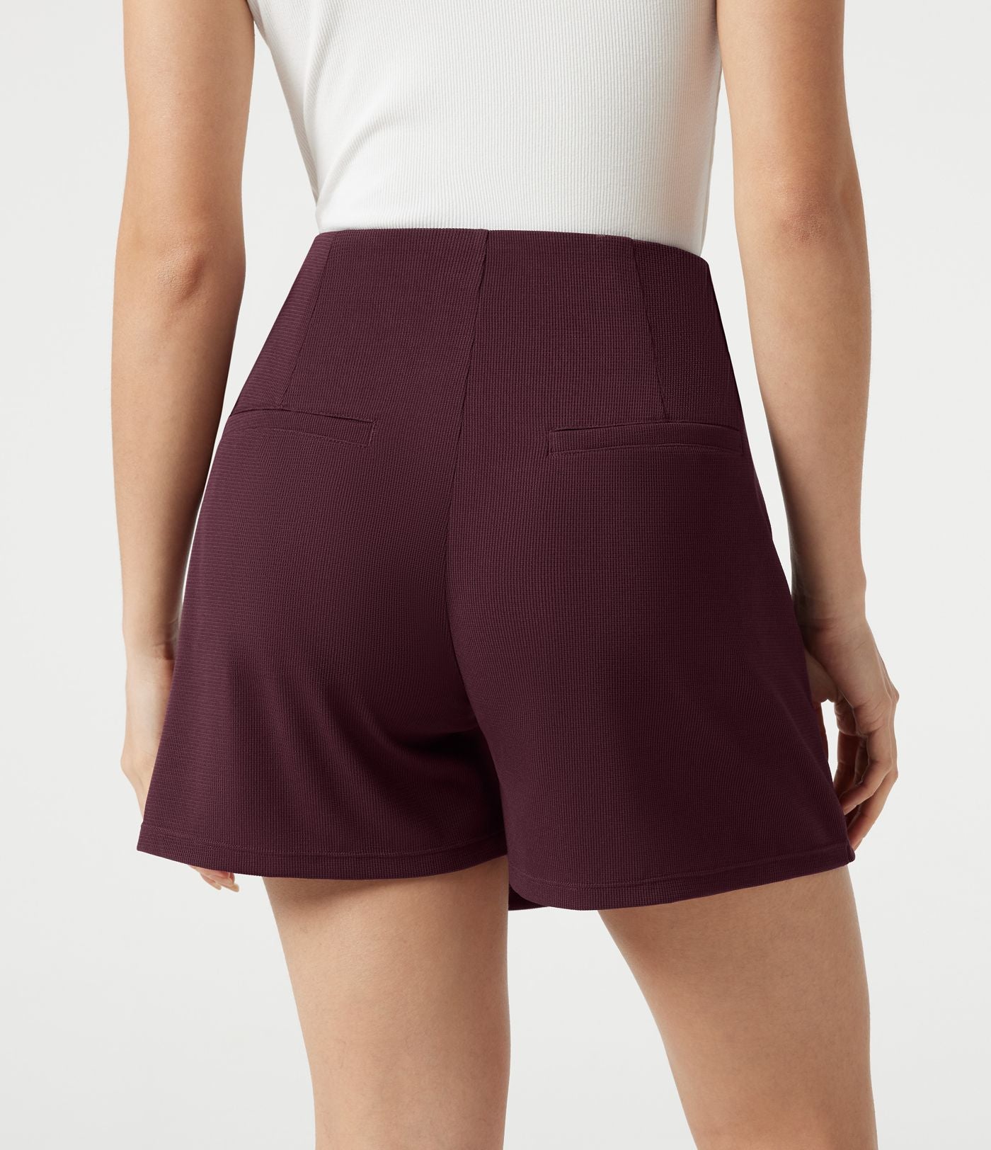 Jupe-short habillée mini en maille gaufrée, taille haute, à poches