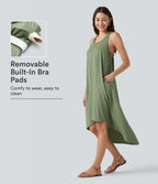 Robe midi fluide à dos nageur, soutien-gorge intégré, ourlet asymétrique et poches