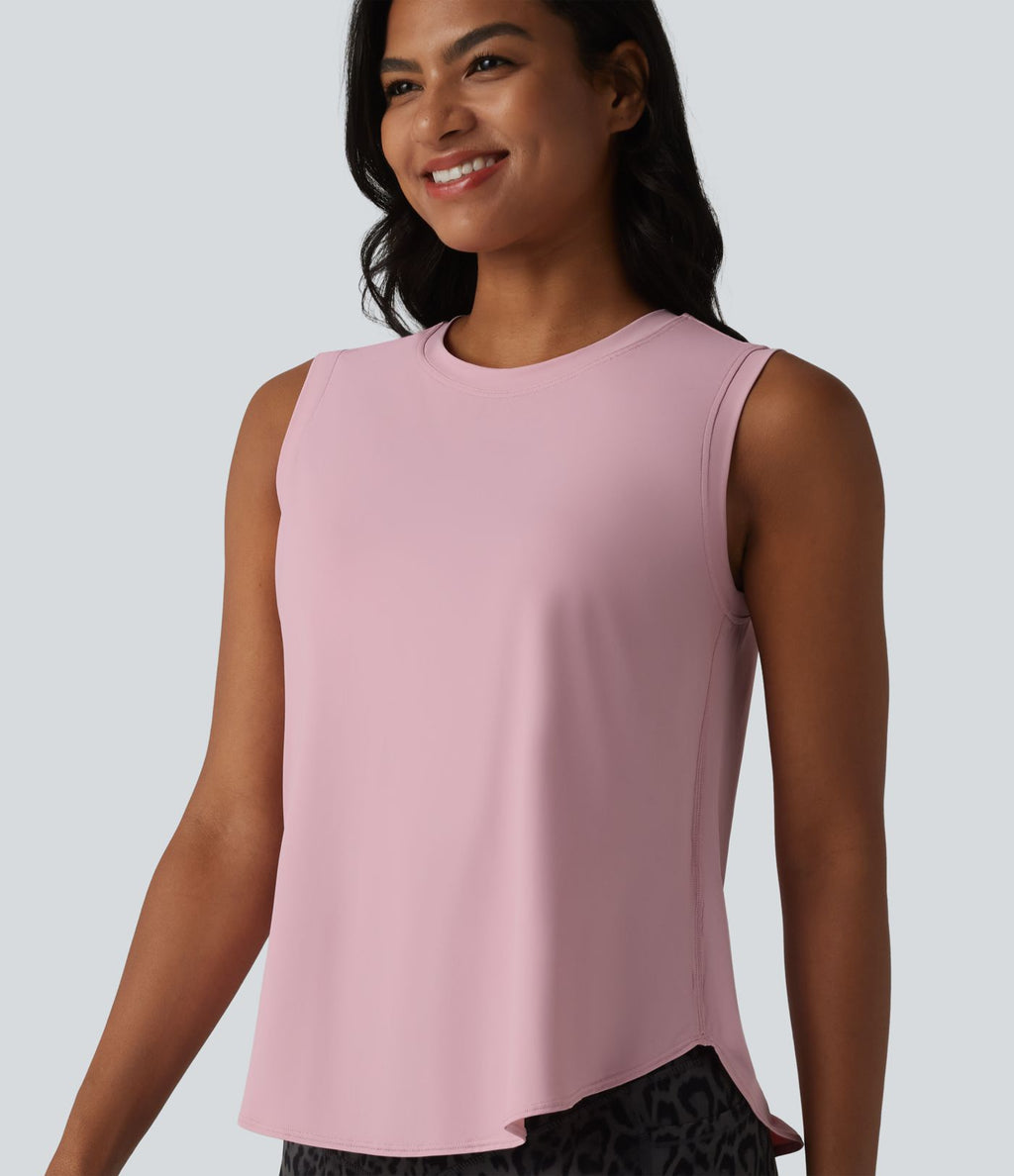 Débardeur de sport à col rond et ourlet arrondi, doux au toucher, protection solaire UPF50+