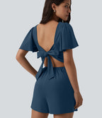 Combishort décontracté SoftlyZero™ Airy à volants manches courtes avec nœud au dos et effet frais InstantCool avec poches, accès facile Easy Peasy