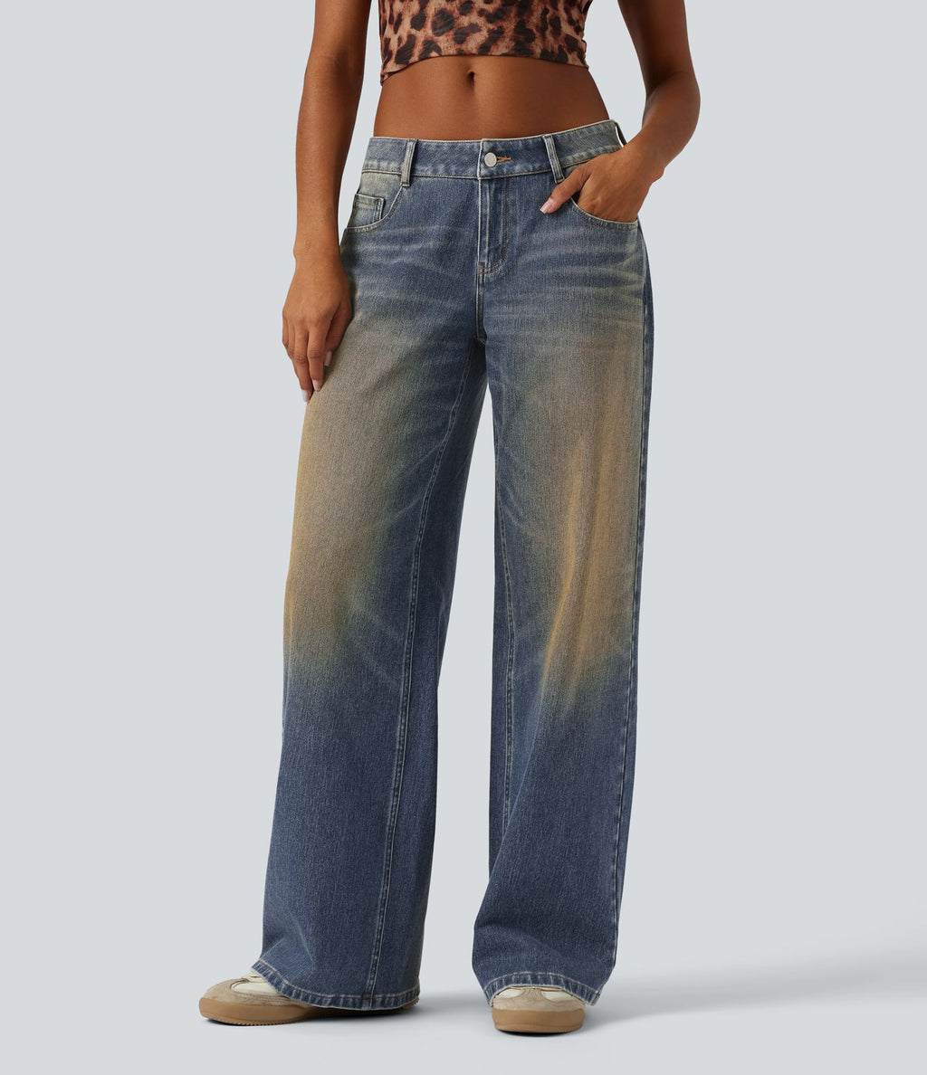 Jean large Halara Flex™ taille basse délavé avec poches