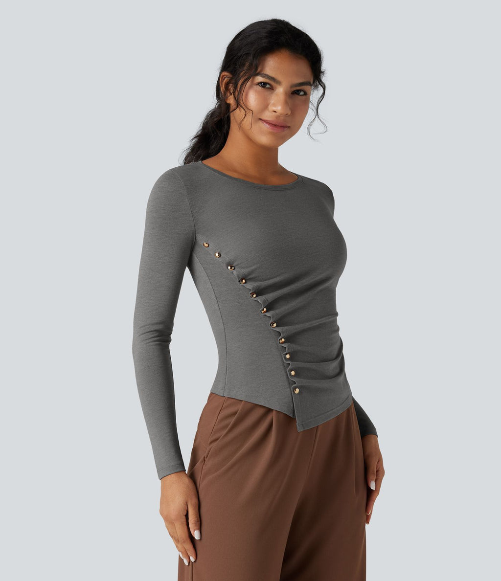 T-shirt tailleur col rond ourlet asymétrique manches longues