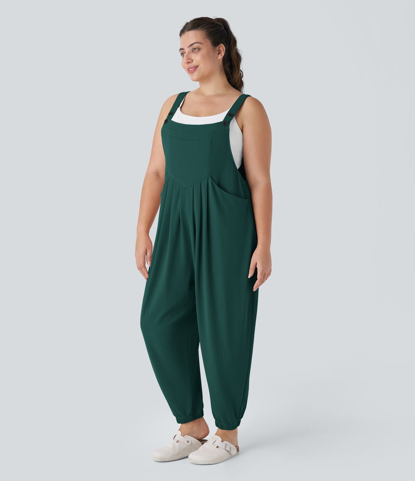 Sangle Réglable Bouton Plusieurs Poches Plissé Gaufré Casual Grande Taille Salopette