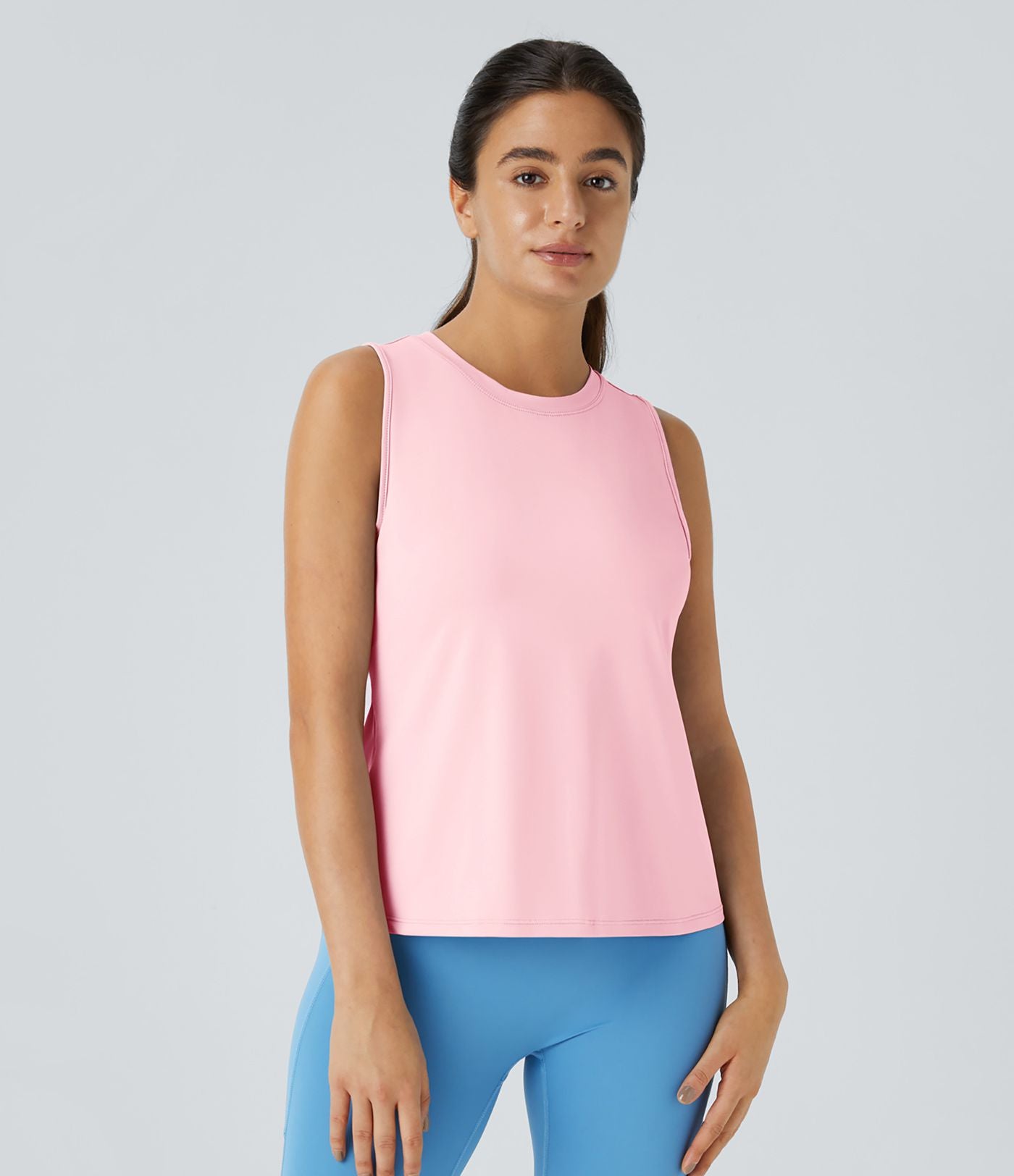 Top Débardeur Yoga Uni à Ourlet Croisé et Découpe