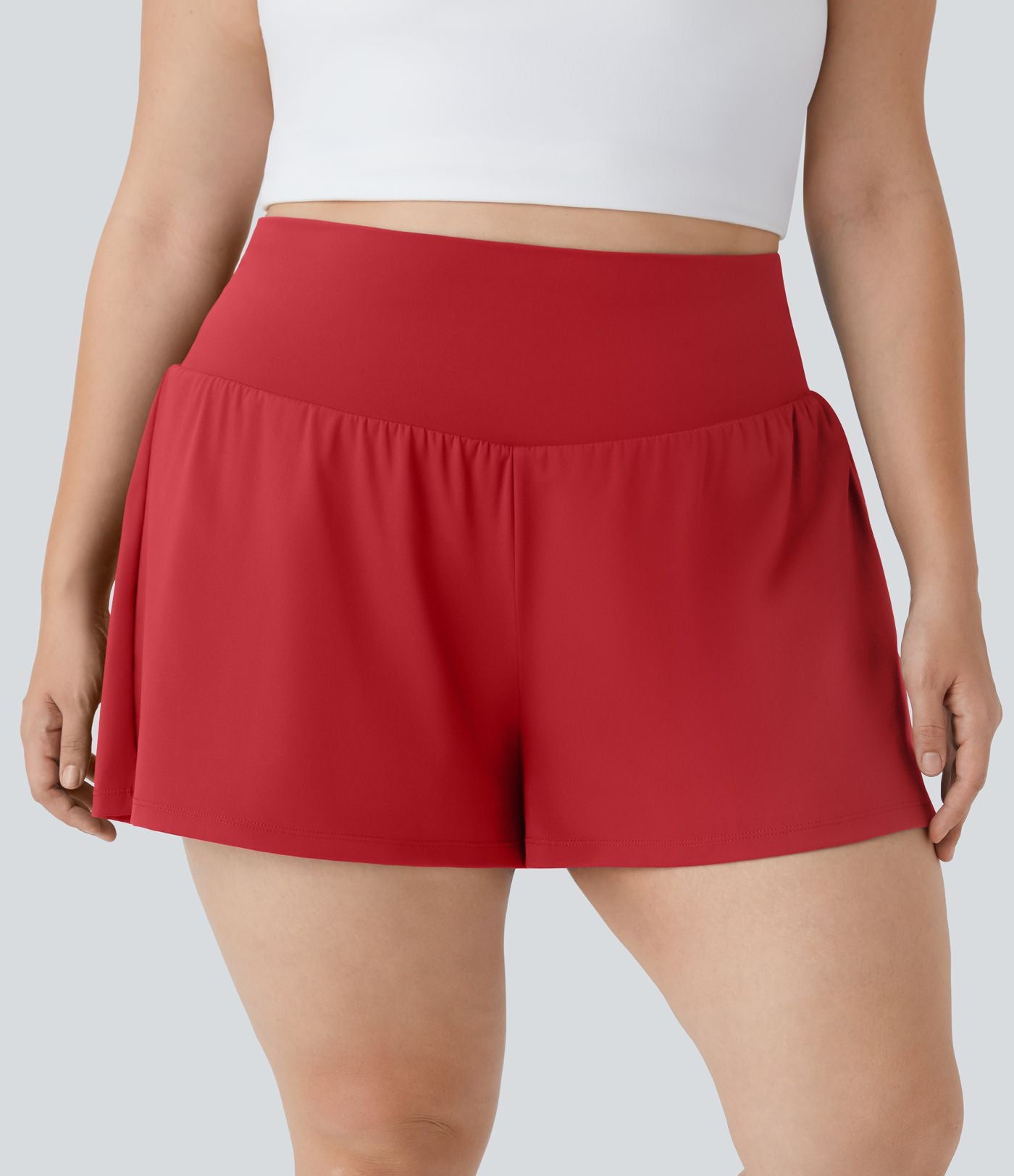 Short Yoga 10cm Plus Longue Taille Ultra Haute 2 en 1 Poche Arrière Poche Cachée Latérale Grande Taille
