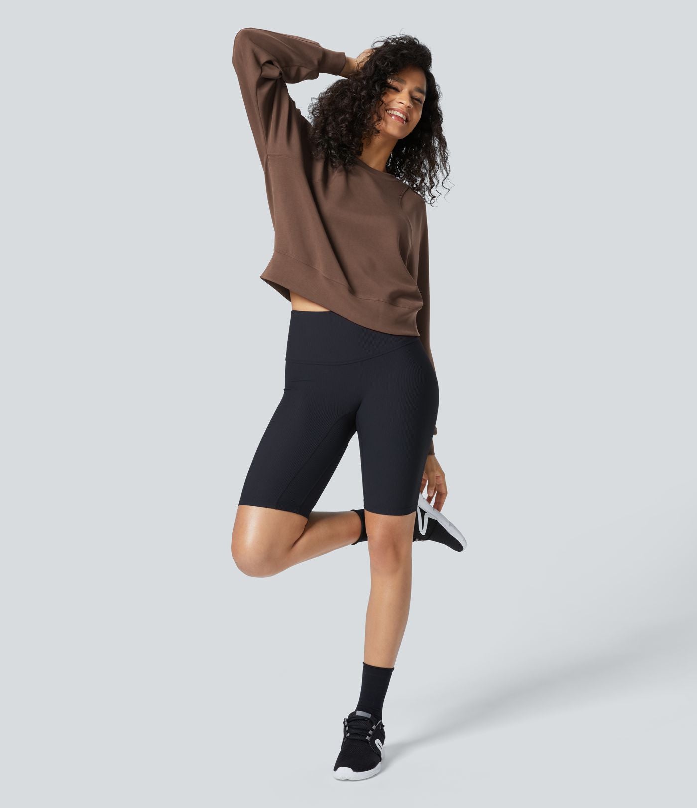 Sweatshirt Casual Solide à Manches Raglan et Col Rond