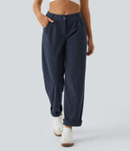 Pantalon en velours côtelé décontracté taille moyenne avec poches latérales