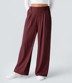 Pantalon Tailleur Large Fluide Halara Flex™ Gaufré Taille Haute Poches Latérales