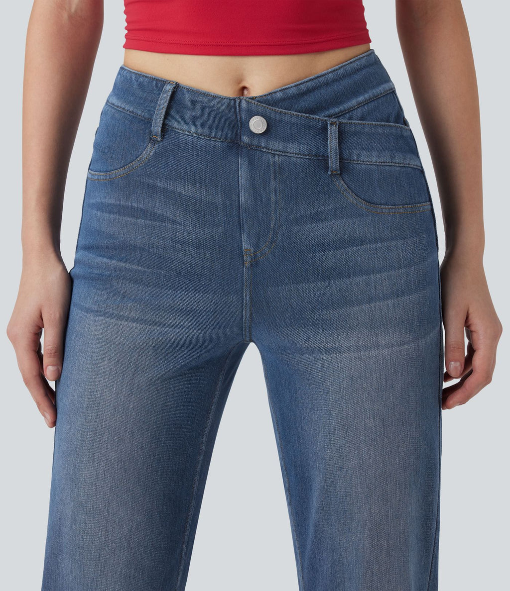Jean droit Halara Flex™ taille mi-haute croisé gainant avec poches