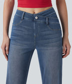 Jean droit Halara Flex™ taille mi-haute croisé gainant avec poches