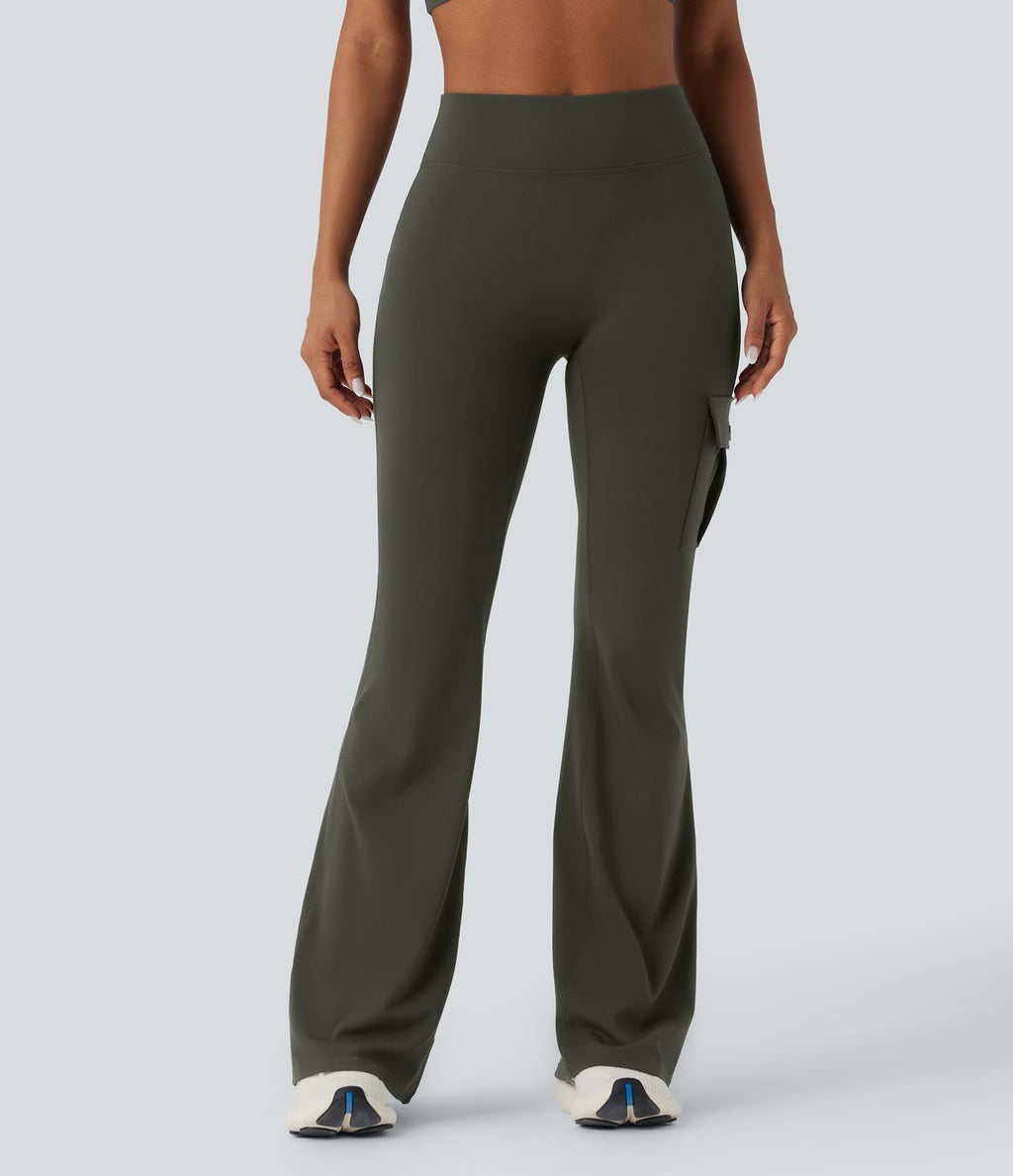 Pantalon évasé d'entraînement gainant froncé taille haute DayStretch avec poches