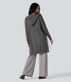 Cardigan long à capuche cordon de serrage manches longues