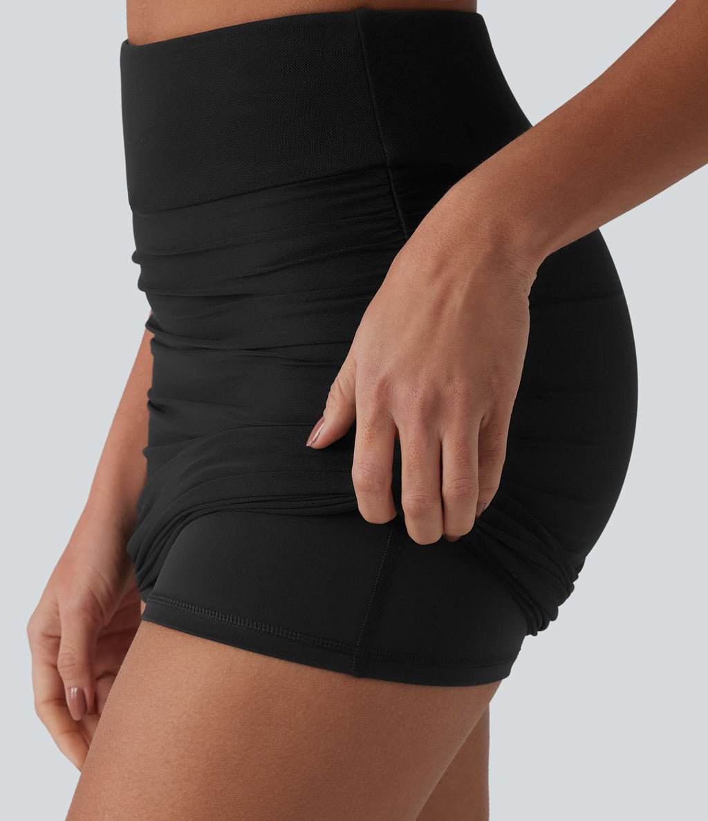 Jupe midi décontractée 2-en-1 taille haute ventre plat avec maille moulante