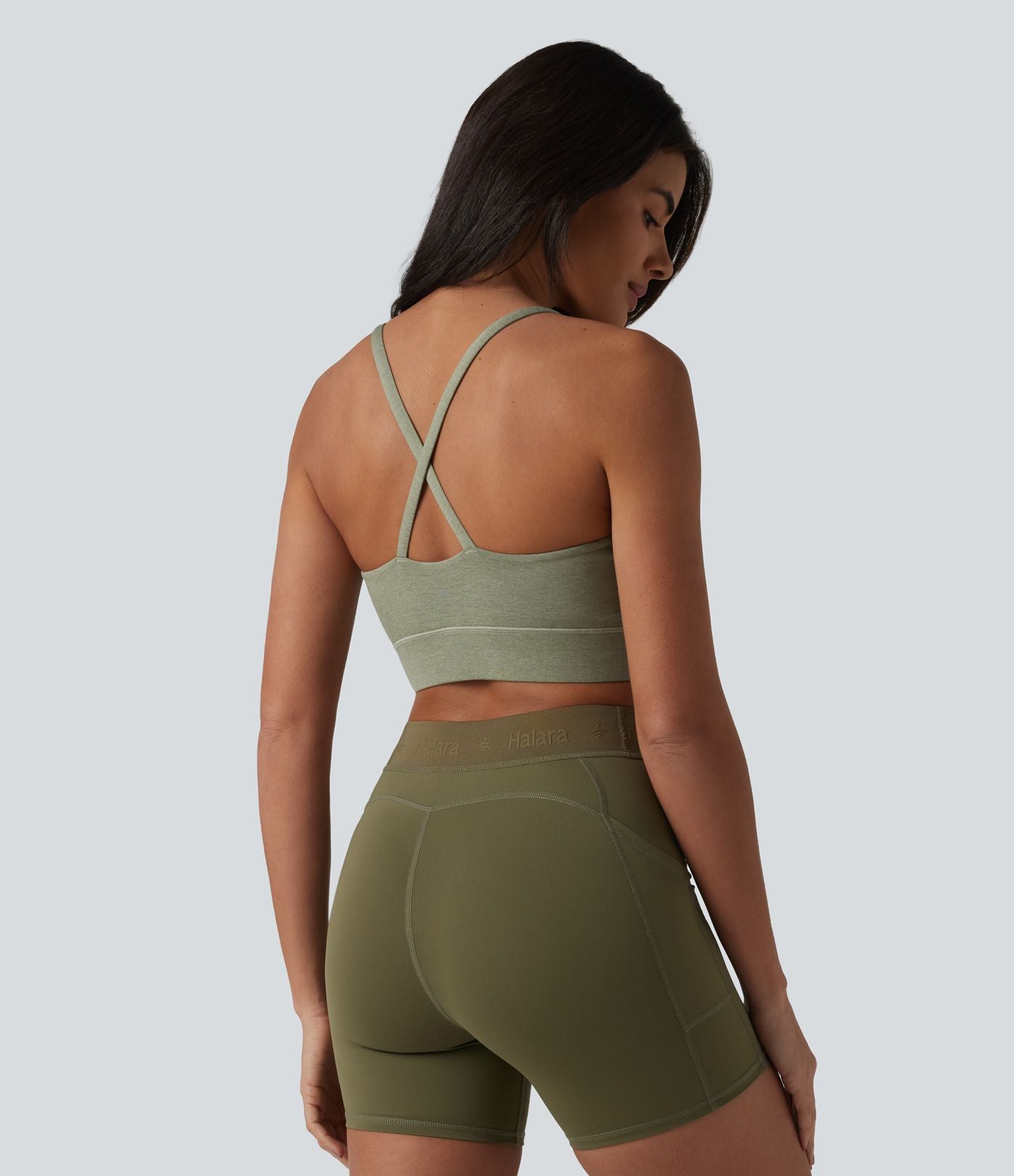 Brassière de sport chinée maintien modéré, dos nu croisé et soutien-gorge intégré