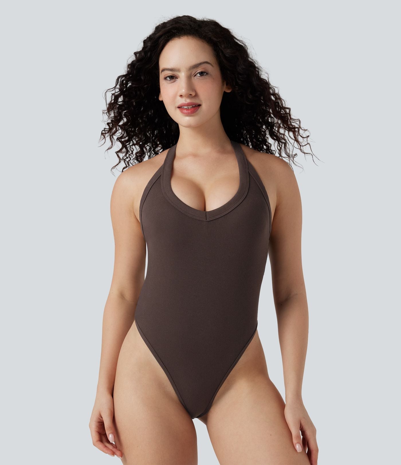 Body côtelé ajusté col V dos croisé sans manches