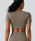 Haut de sport court Halara UltraSculpt™ à col V avec ourlet croisé, manches courtes, coussinets amovibles, bonnets E à G