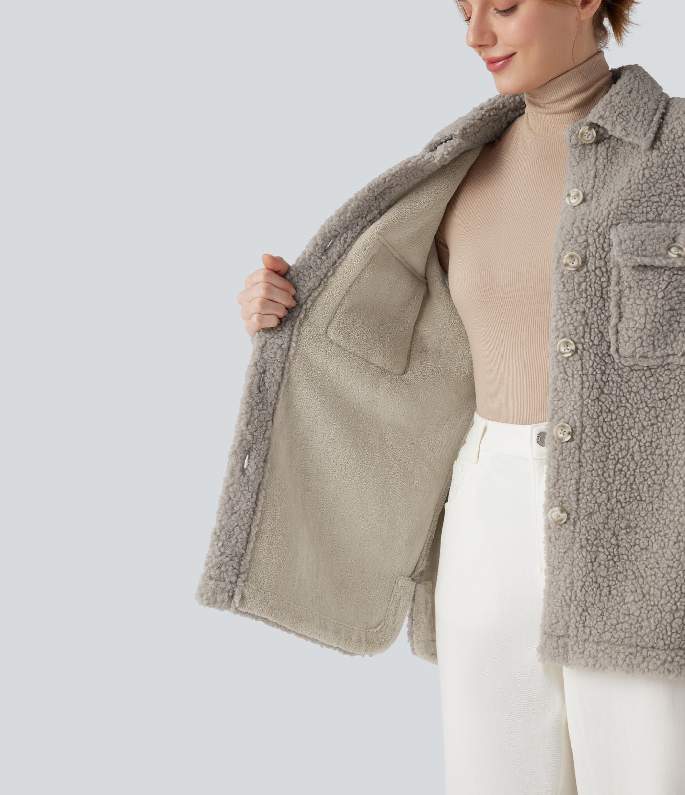 Veste sherpa à col à manches longues avec poches