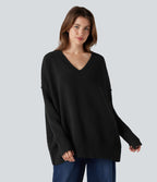 Pull col V manches raglan longues coupe décontractée