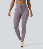Legging de yoga rayé taille haute avec cordon de serrage et poches