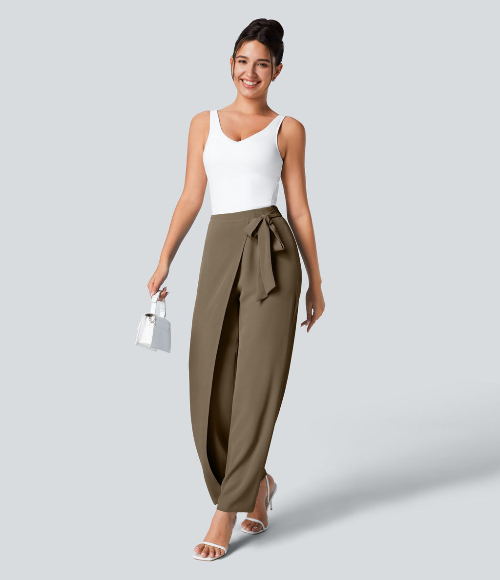 Pantalon Tailleur Large Fluide Taille Haute Fermeture Éclair Invisible