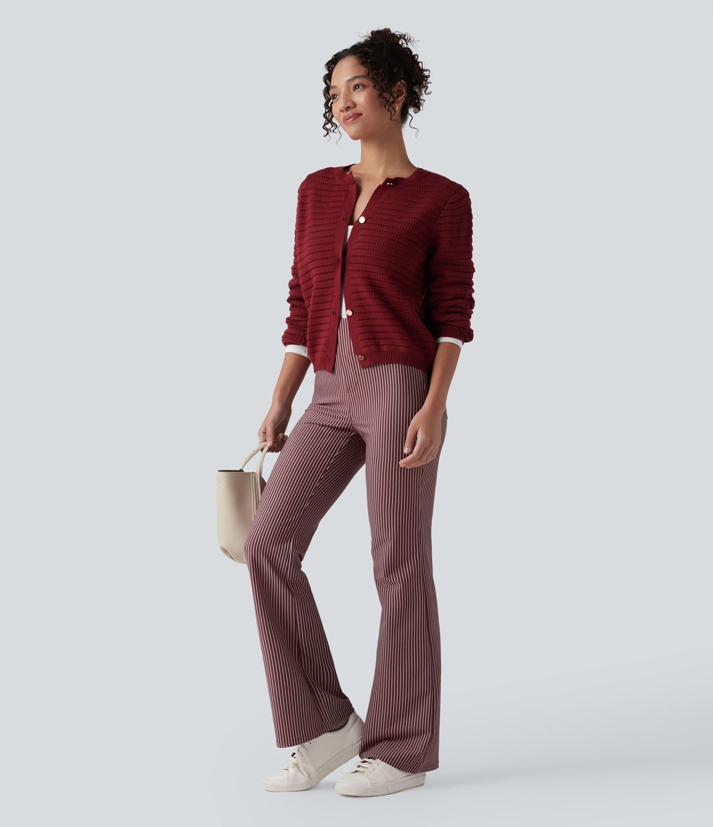 Pantalon de travail Halara Flex™ évasé à rayures, taille haute, avec poches